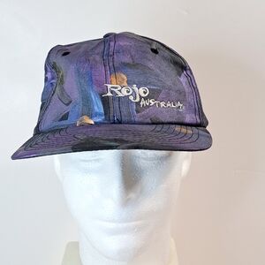 Vintage 1990's Rojo Australia Purple Black Blue Hand Painted Hat Adjustable Cap